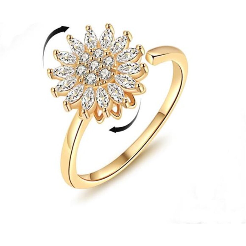 🌻 Sunflower Spinner Anxiety Ring | Adjustable Fidget Ring for Women